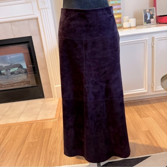 DOLCE & GABBANA Vintage Leather Suede Long Purple Skirt w/ Side Slit VGUC - Picture 1 of 13